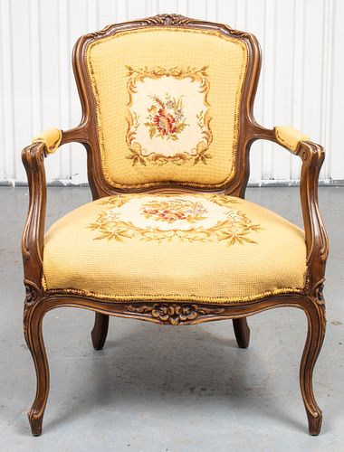 Louis XV Style Needlepoint Upholstered Fauteuil