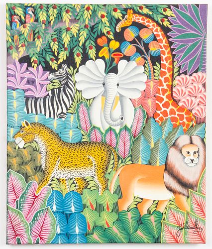 Joel Gauthier Haitian "Animals" Acrylic on Canvas