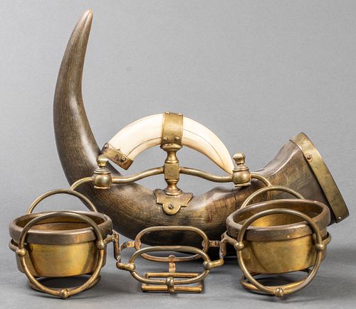 Unusual Horn & Brass Caddy w Boar Tusk Handle