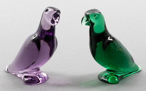 French Baccarat Colored Glass Birds, Pair