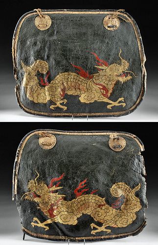 Pair of Japanese Edo Leather Saddle Flaps w/ Dragons