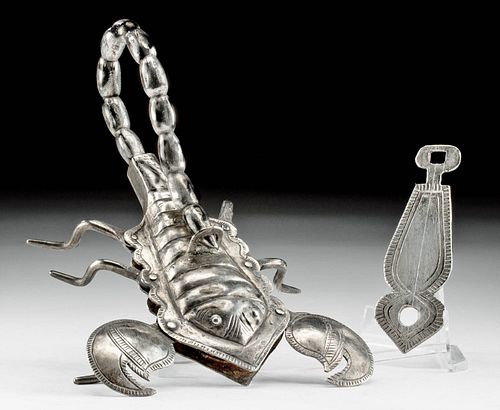 19th C. Indian Silver Scorpion Lock w/ Key