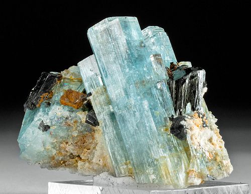 Stunning Aquamarine Crystal Cluster w/ Tourmaline