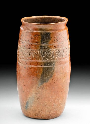 Maya Pottery Cylinder Vessel w/ Abstract Decoration