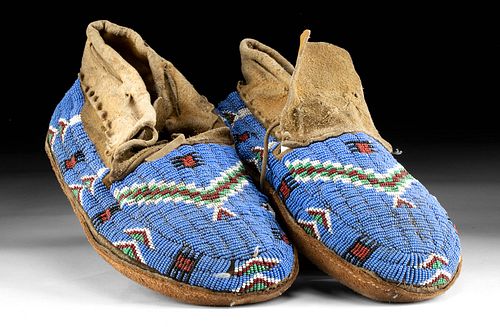 Pair of 19th C. Sioux Beaded Leather Moccasins