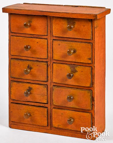 Painted pine ten drawer cabinet, late 19th c.