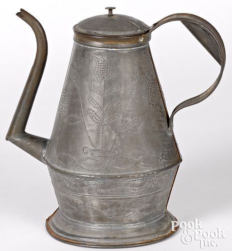 Pennsylvania punched tin coffee pot, 19th c.