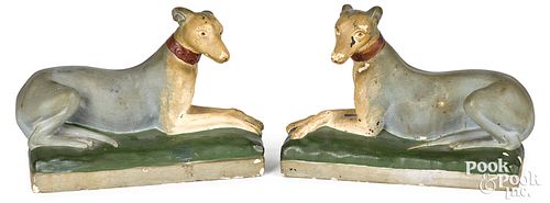 Pair of Pennsylvania chalkware whippets, 19th c.