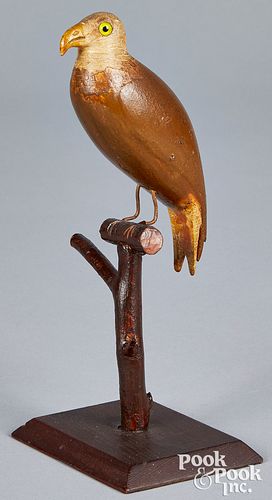 Carved and painted eagle on perch, early 20th c.