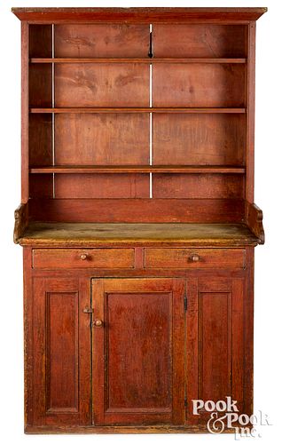 Painted pine two-part pewter cupboard, ca. 1800