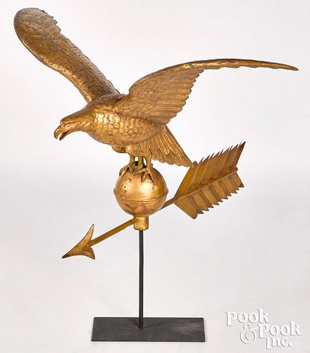 Large full bodied copper eagle weathervane