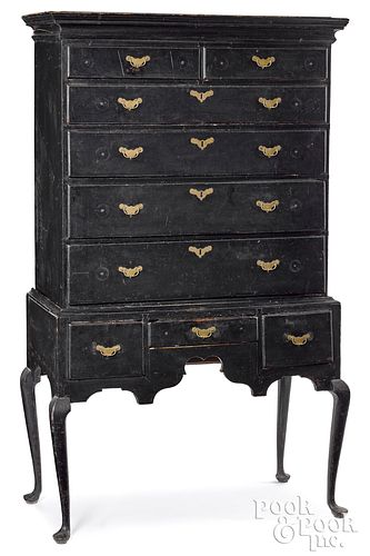 New England Queen Anne painted maple high chest
