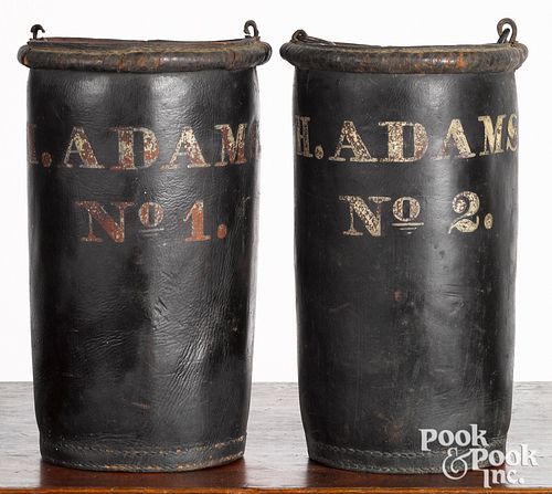 Pair of American painted leather fire buckets