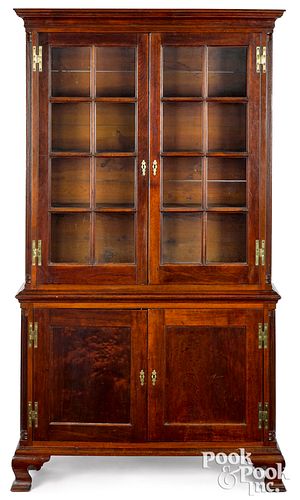 Southern Chippendale walnut two-part bookcase