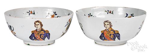 Important pair of English delft bowls, ca. 1806