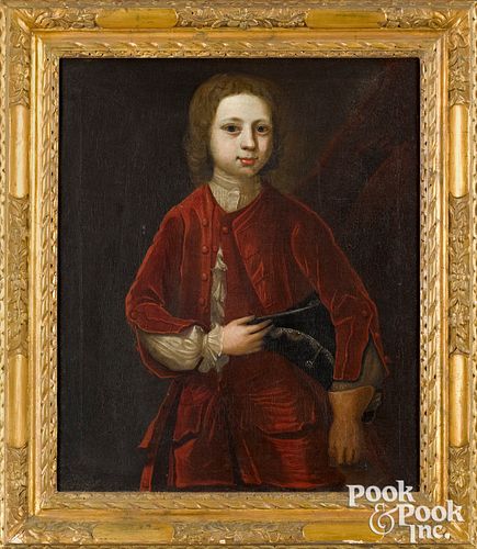 English oil on canvas portrait of a boy