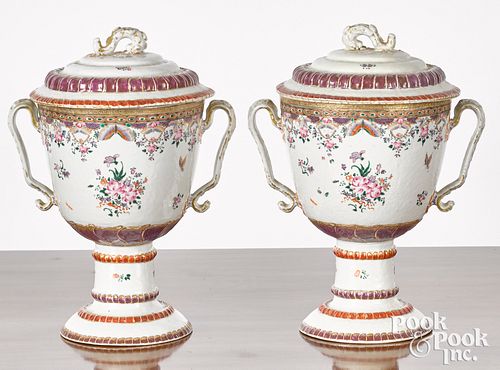 Pair of Chinese export famille rose covered urns