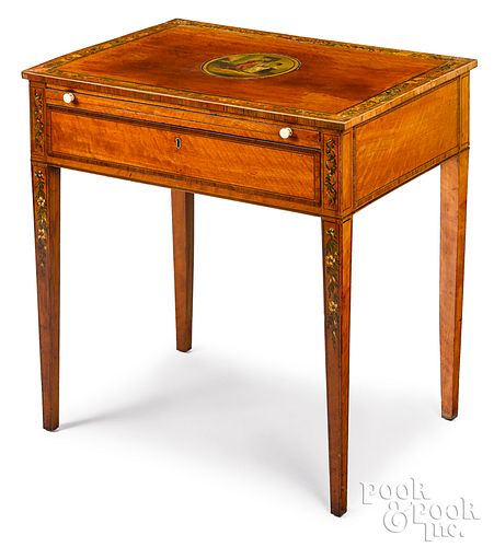 English Adams style satinwood work table