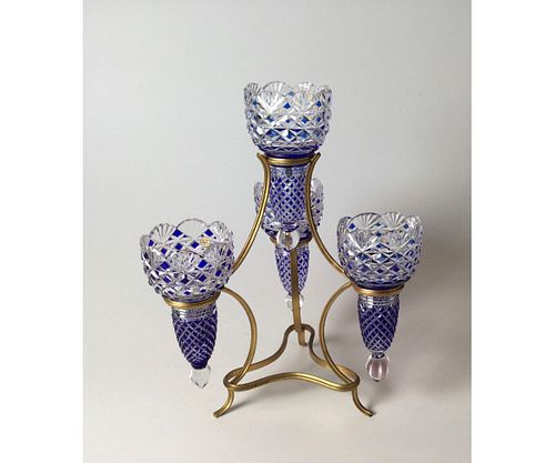 Baccarat Crystal Blue Cut to Clear Epergne
