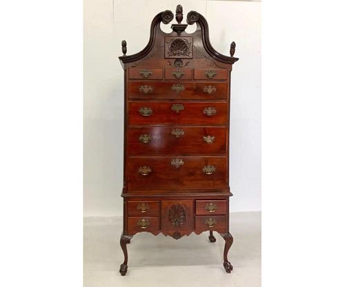 1880s Mahogany Chippendale Style Highboy with Flame Finials