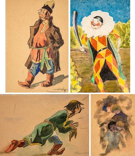 A GROUP OF FOUR DRAWINGS BY ALEKSEI AFANASIEV (RUSSIAN 1850-1920) AND OTHERS