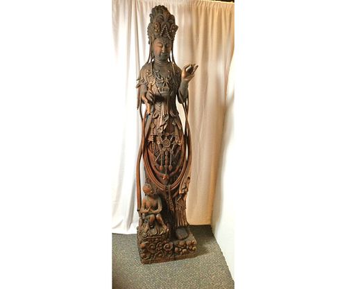 Monumental Early 20th Century Chinese Hand Carved Quan Yin Deity