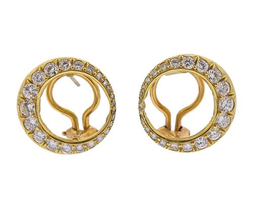 18k Gold 1.78cts Diamond Open Circle Earrings 