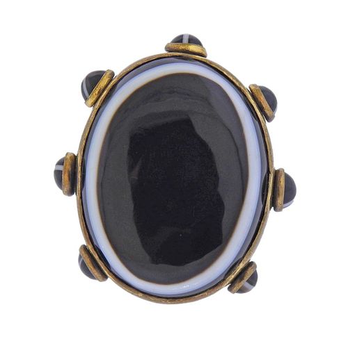 Antique Victorian Banded Agate 14k Gold Ring 