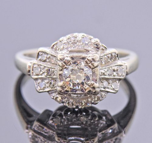 Mid Century 14k Gold Old Mine Diamond Engagement Ring