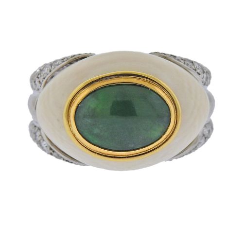 3.20ct Natural Jadeite Jade 18k Gold Platinum Diamond Ring