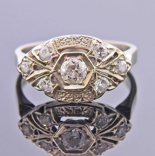 Art Deco 14k Gold Old Mine Diamond Engagement Ring