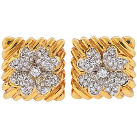 David Webb Diamond Gold Earrings
