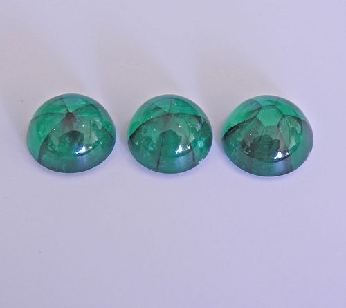 GRS Certified 22.10ctw Natural Colombian Trapiche Emerald Gemstone Lot 3pc
