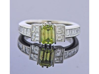 Platinum 1.12ct Green Diamond Engagement RIng 