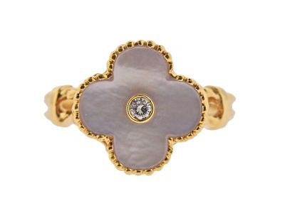 Van Cleef & Arpels Alhambra MOP Diamond 18k Gold Ring 