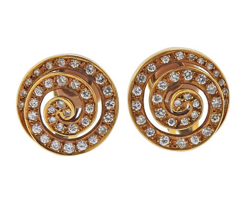 Bvlgari Bulgari 18k Gold Diamond Swirl Earrings 