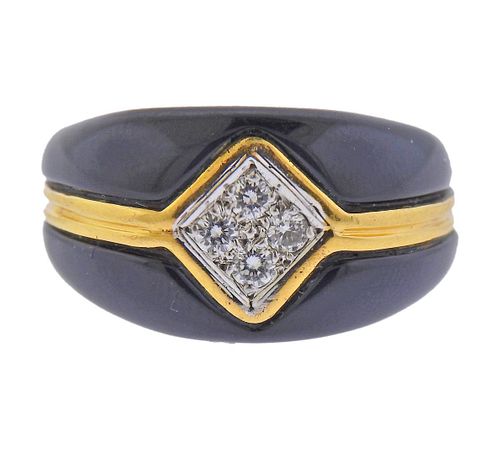 1970s 18k Gold Onyx Diamond Ring 