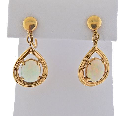 Mid Century 14k Gold 3.25ctw Opal Drop Earrings 