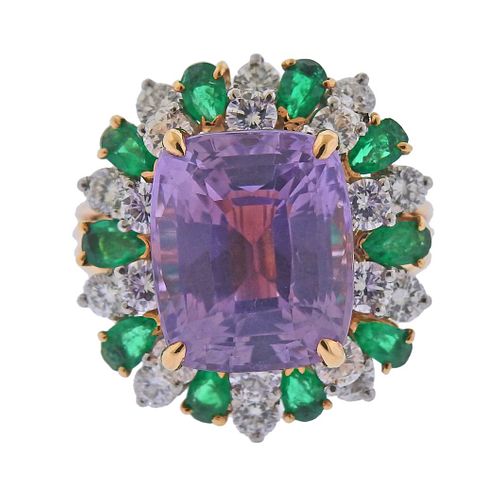 Oscar Heyman Gold Platinum Diamond Emerald 12.97ct Sapphire Ring Pendant