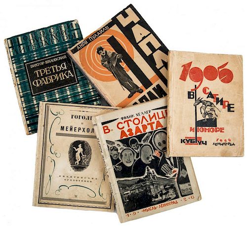 A GROUP OF FIVE 1920S BOOKS WITH WRAPPERS BY S. TELINGATOR, P. STOPKOV AND OTHERS