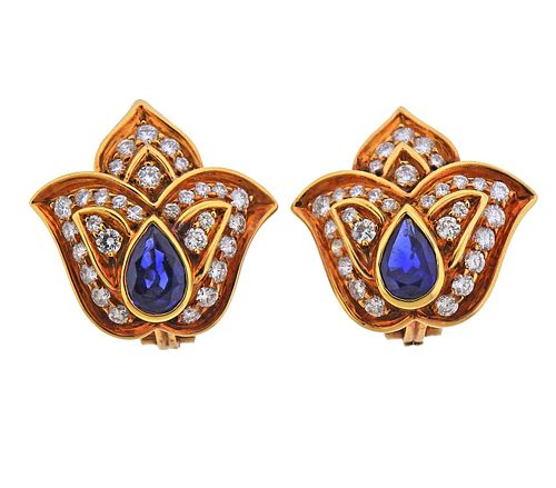 Harry Winston 18k Gold Diamond Sapphire Earrings 