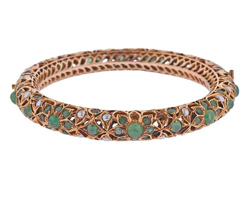 Van Cleef & Arpels Gold Emerald Pearl Bracelet 