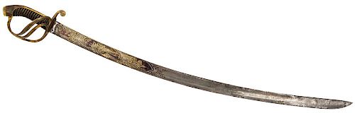 AN OFFICERS CAVALRY SWORD WITH AN ENGRAVED BLADE, ZLATOUST, 1843