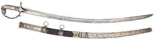 A CAUCASIAN RUSSIAN SHAMSHIR SWORD WITH DAMASCUS BLADE