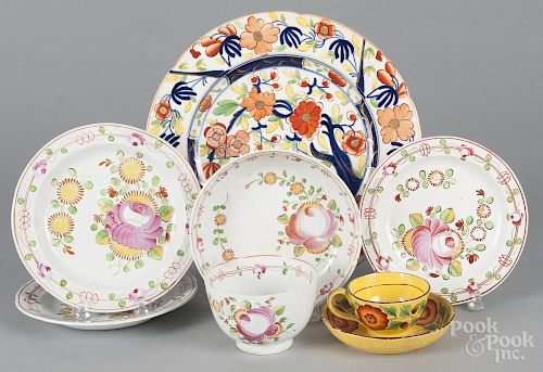 Five Queen's Rose pearlware plates, 19th c., largest - 6 1/2'' dia.