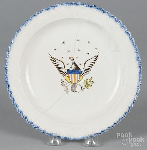 Leeds blue feather edge plate with an eagle, 19th c., 8 1/2'' dia.