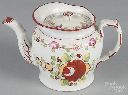 King's Rose pearlware teapot, 19th c., 5 1/2'' h.