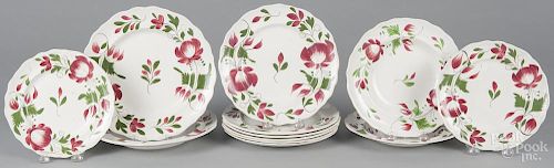 Twelve Adam's rose porcelain plates, 19th c., largest - 9 1/2'' dia.