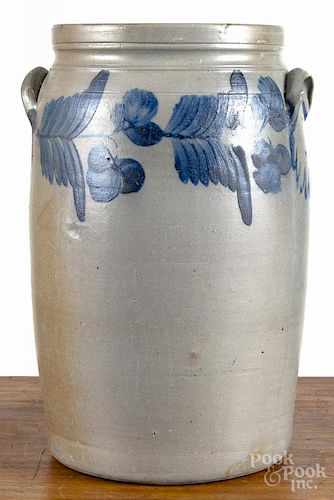 Pennsylvania or Maryland three-gallon stoneware crock, 19th c., with a floral band around the rim