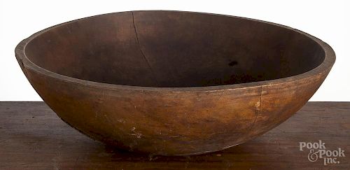Large turned wooden mixing bowl, 19th c., 21 3/4'' dia.